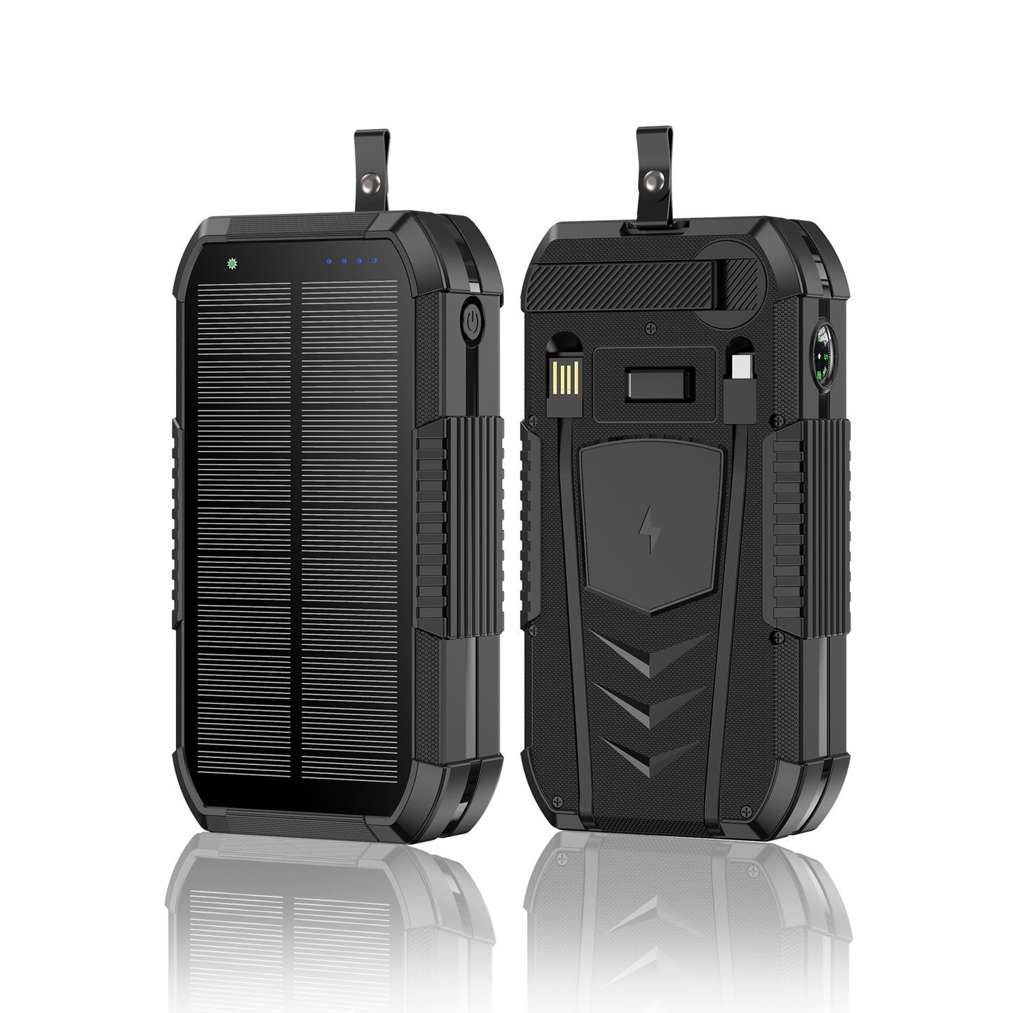 SurvivorCharge 40.000mAh Noodpowerbank – Waterdicht & Schokbestendig | Met Zonne-energie, Handzwengel én Draadloos Opladen | 4 USB-poorten + SOS-functie