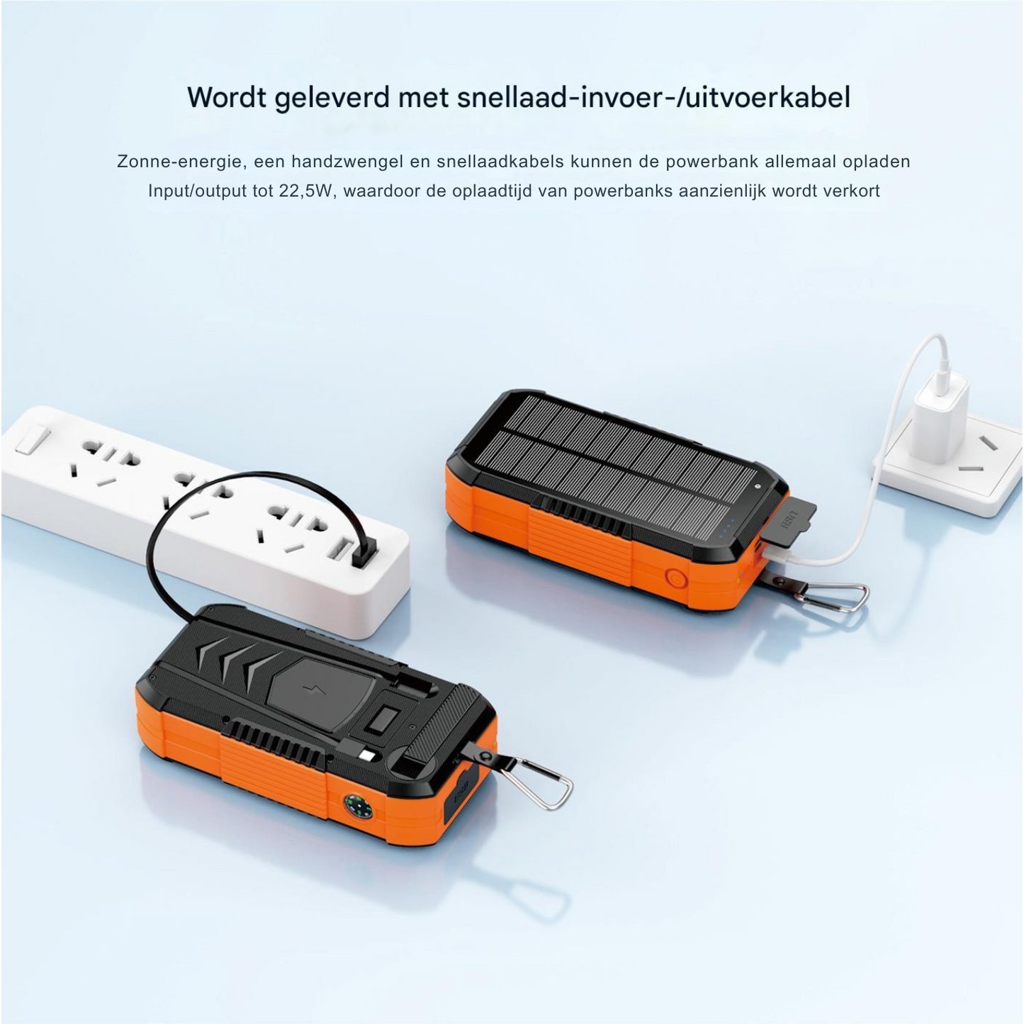 SurvivorCharge 40.000mAh Noodpowerbank – Waterdicht & Schokbestendig | Met Zonne-energie, Handzwengel én Draadloos Opladen | 4 USB-poorten + SOS-functie