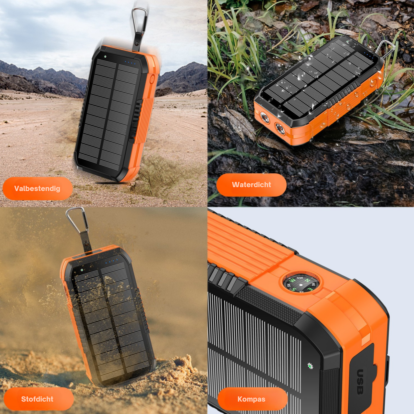 SurvivorCharge 40.000mAh Noodpowerbank – Waterdicht & Schokbestendig | Met Zonne-energie, Handzwengel én Draadloos Opladen | 4 USB-poorten + SOS-functie